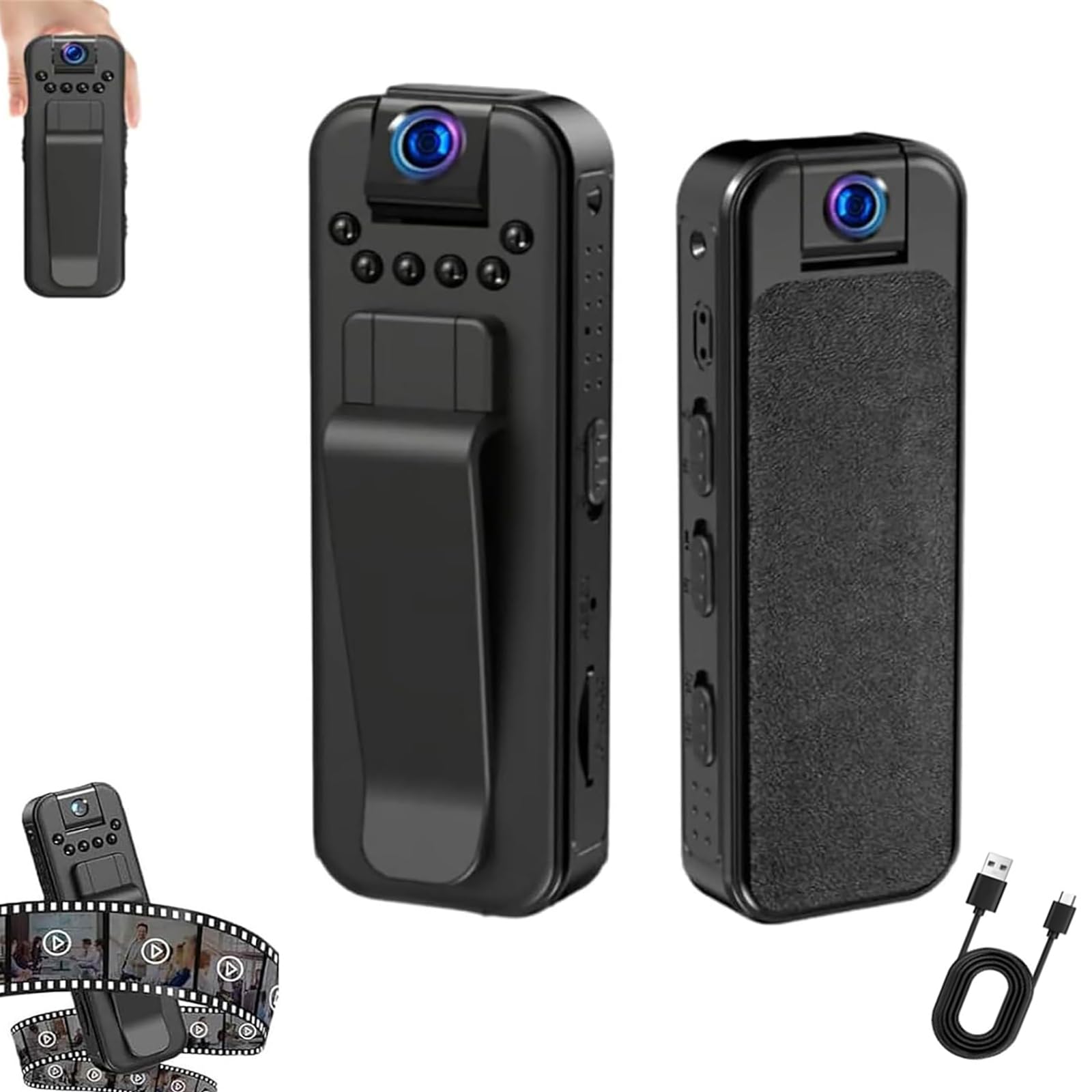 Boundbreed Camera, HD 1080p Rechargeable Mini Body Camera with Night Vison&Rotating Lens, Infrared Night Vision Portable Recorder with Memory Card, for Sport, Travel, Cycling (Direct Recording)