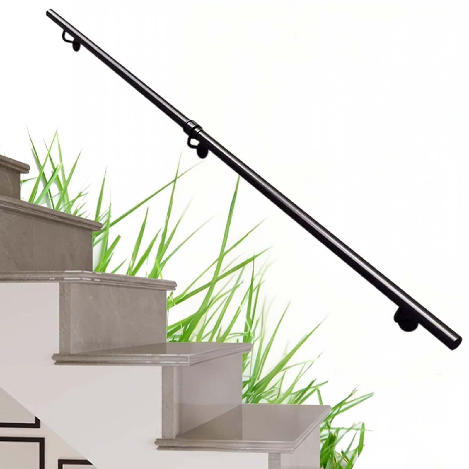 Fkxsxaz Black Wrought Iron Handrail 30-600Cm, Stair Hand Rail Indoor Banister Railing With Fittings, Wall Mount Staircase Balustrade Outdoor Safety Grab Bar For External Or Interiors(1Ft/3