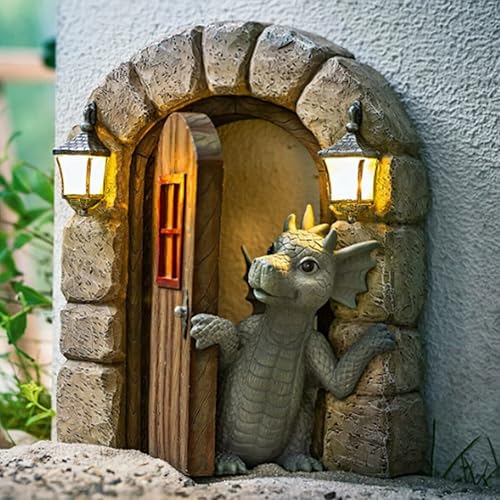 Naisicore Estatua de dragón para puerta al aire libre, decoración de escultura de dragón de resina de 6.3 pulgadas, adorno de paisaje de jardín de