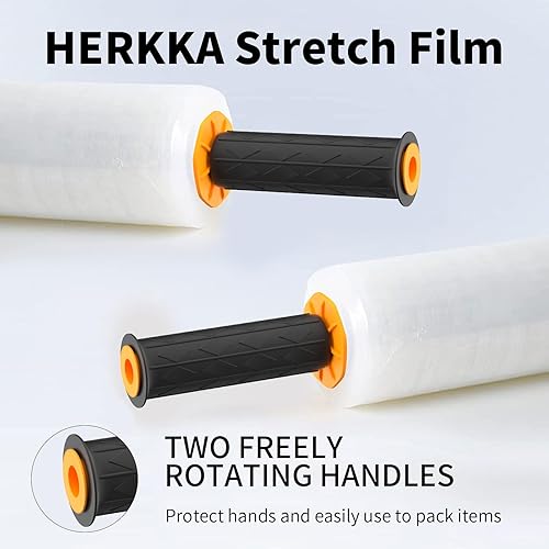 Miniatura 5 de HERKKA - Película elástica con asas, resistencia industrial, rollo de plástico para envoltura móvil, envoltura retráctil para envoltura de paletas,