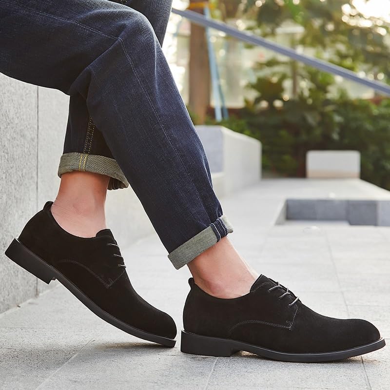 Black Dress Shoe Laces for Men Men's Casual Dress Shoes Classic Lace-Up Oxford Formal Tuxedo Shoes Round Toe Suede Leather Low Top Slip-Resistant Block Heel Rubber Sole2