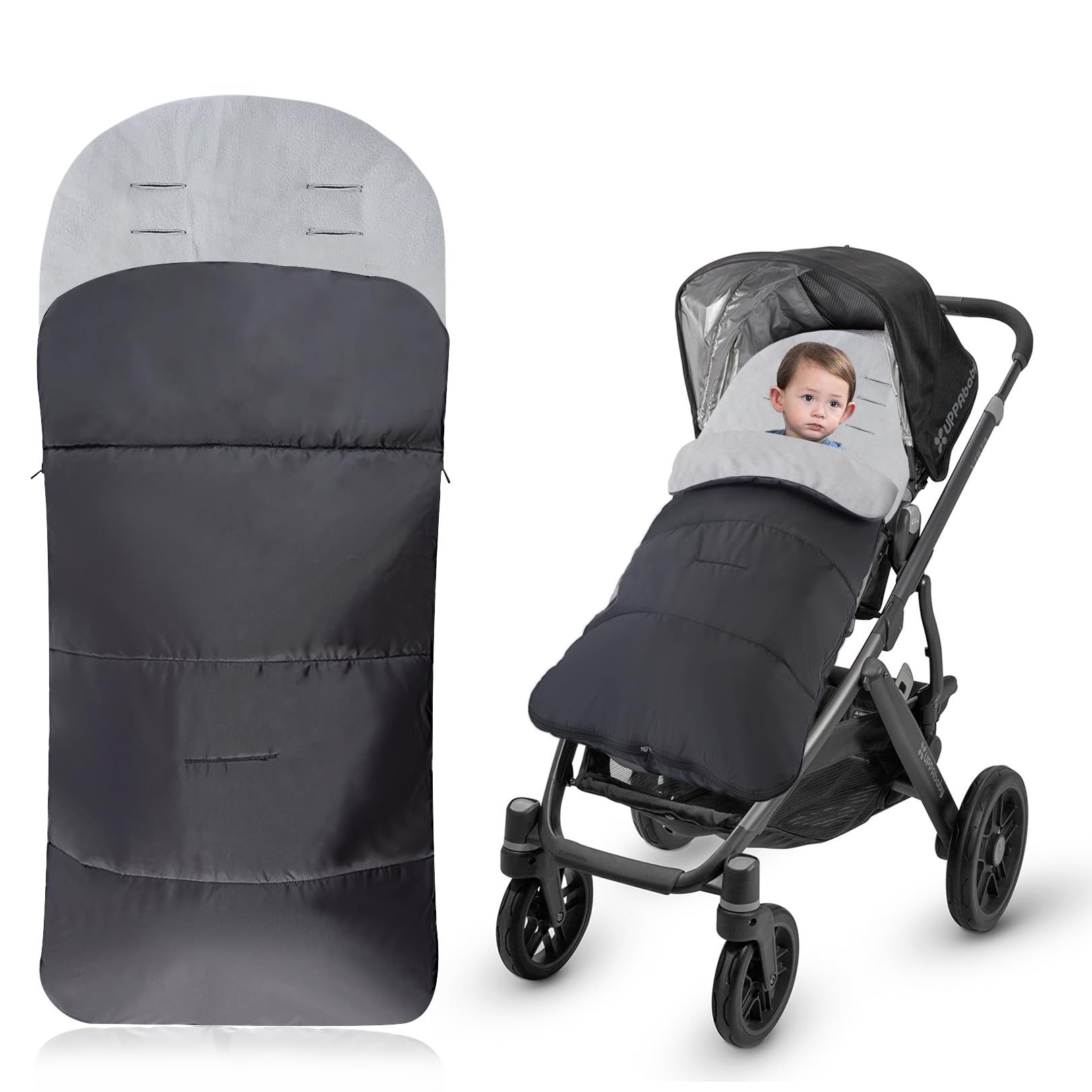 Universal Footmuff for Stroller,Warm and Cozy Pushchair & Pram Footmuffs,Waterproof and Windproof Footmuff with Coral Fleece Lining,Universal Cosy Toes Fits Most Buggies and Strollers (Grey)