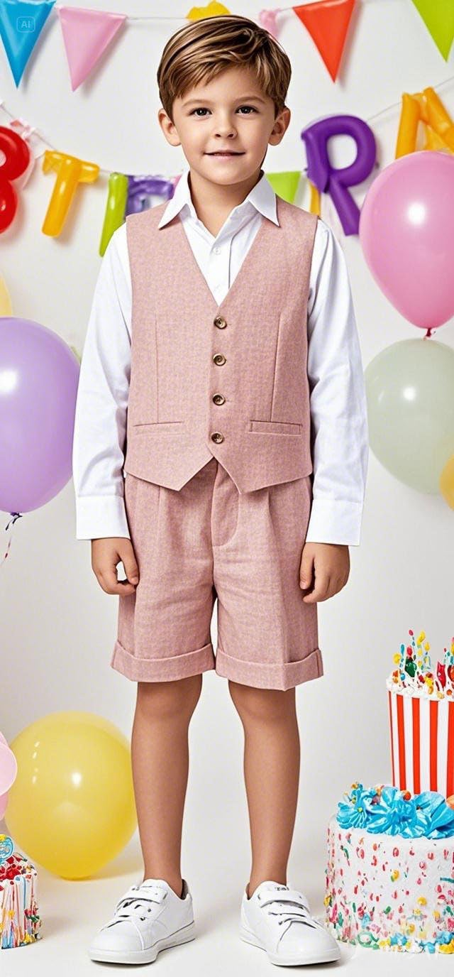 Ensemble short en lin pour garçon 2 pièces gilet pantalon tenue plage mariage ensemble smoking enfants