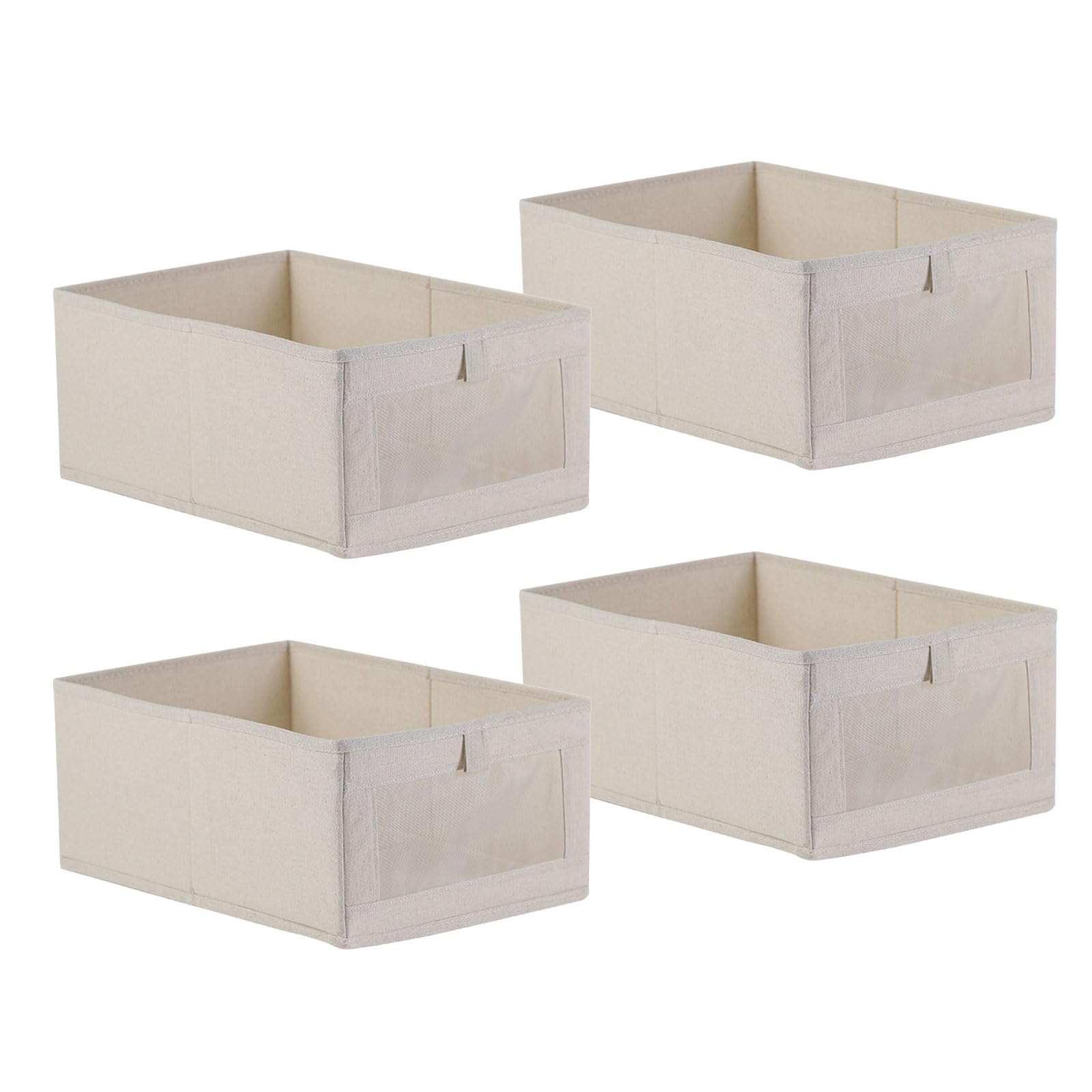 Boîtes de rangement pliables en lin avec fenêtre lot de 4 pour dressing