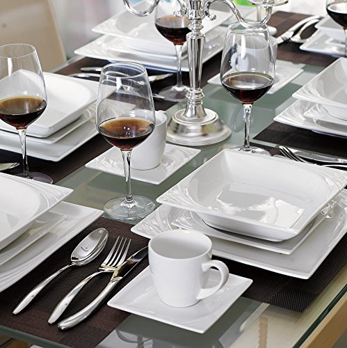 MALACASA, Serie Monica - Vajilla de porcelana (60 piezas, 12 platillos, 12 platos para tartas, 12 platos hondos y 12… - Imagen 5
