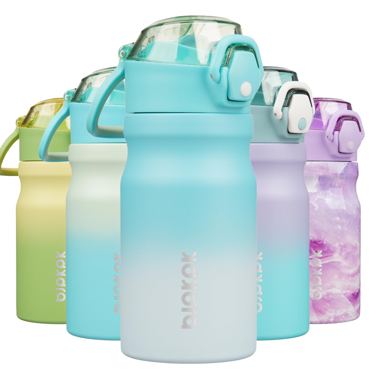 BJPKPK 14oz Insulated Water Bottle with Straw Stainless Steel Double Wall Water Bottles BPA Free Leak Proof Thermal Flask with Lockable Flip Lid and Soft Silicone Spout,Sea Salt