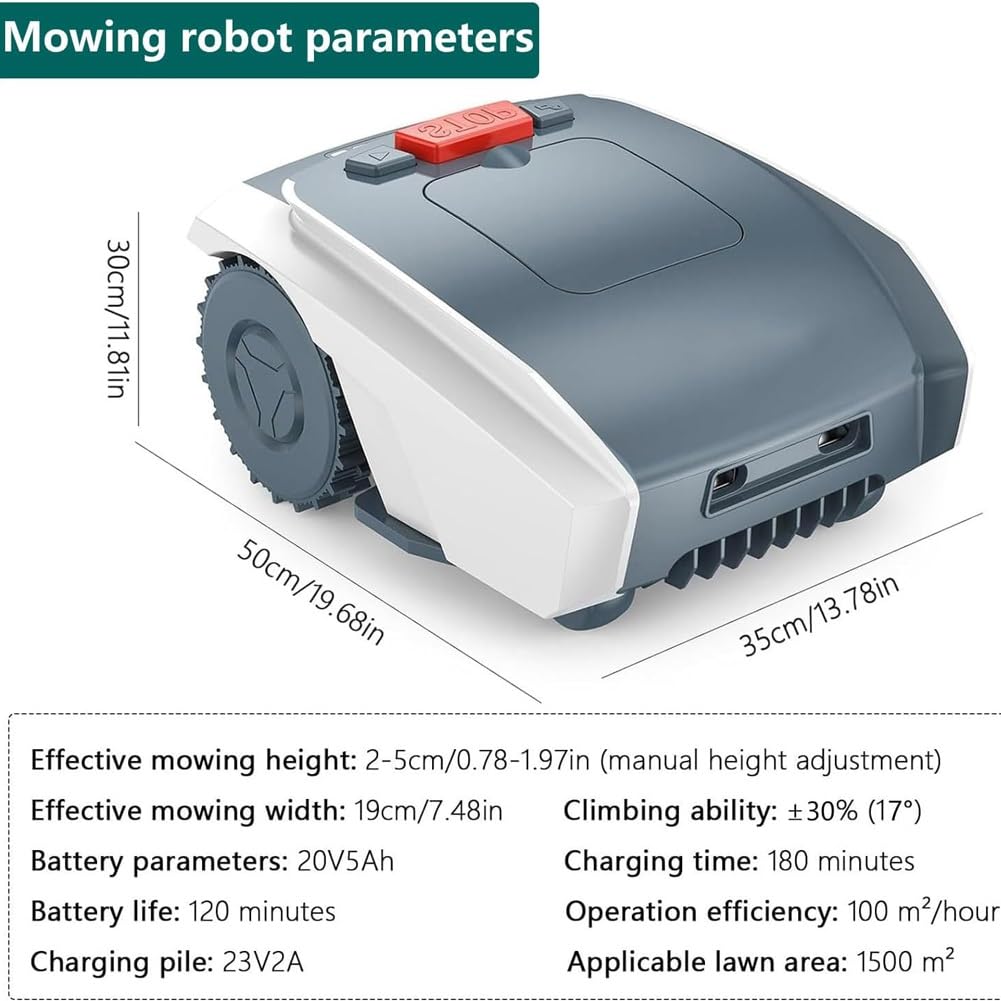 Robot koszący, inteligentna bezprzewodowa kosiarka z nawigacją, wodoodporny robot koszący z kontrolą APP, wbudowany akumulator litowo-jonowy, nachylenie 25% dla trawników o powierzchni do 1500 metrów