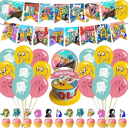 Time of Adventure Party Decorations Adventure Birthday Party Supplies Includes Banner- Cake Topper - 24 Cupcake Toppers - 18 Balloons