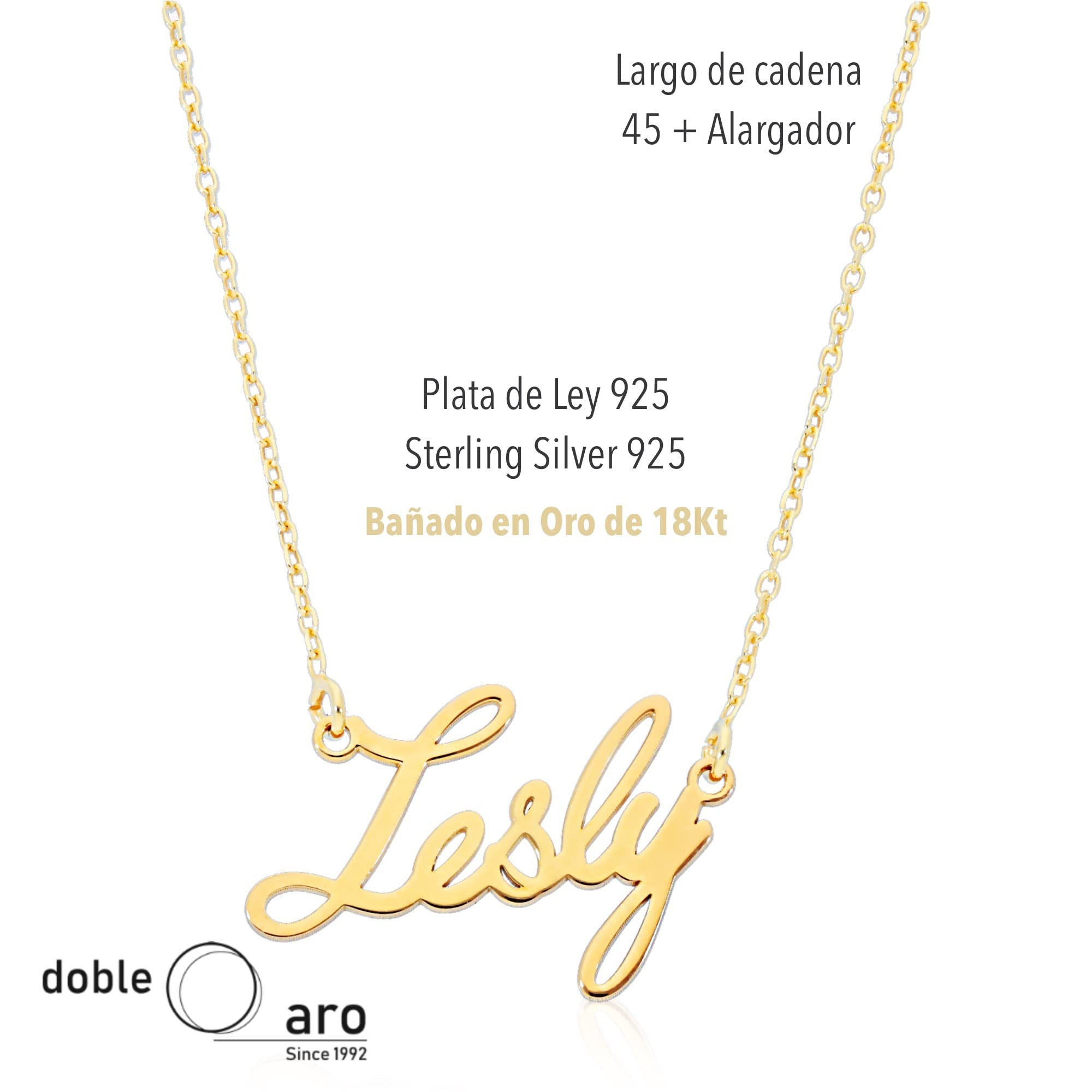 Collar con Nombre Personalizado - Plata de Ley 925/1000 para Mujer – Collar Artesanal con Cadena Ajustable - Hecho en España (Modelo Évora Oro, Plata de Ley)