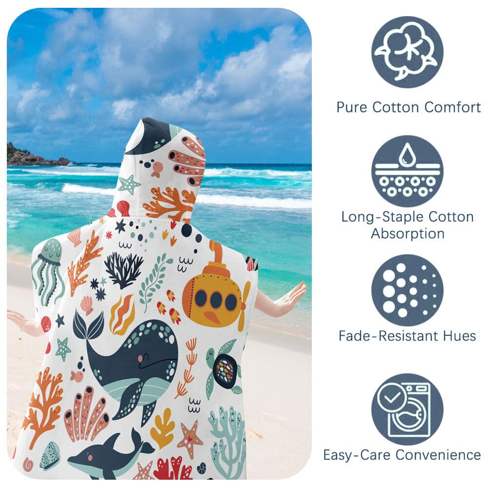 Poncho De Bain Enfant Mokani Microfibre - Cape à Capuche Absorbante Pour Piscine Plage - 75x75cm 6-14 Ans