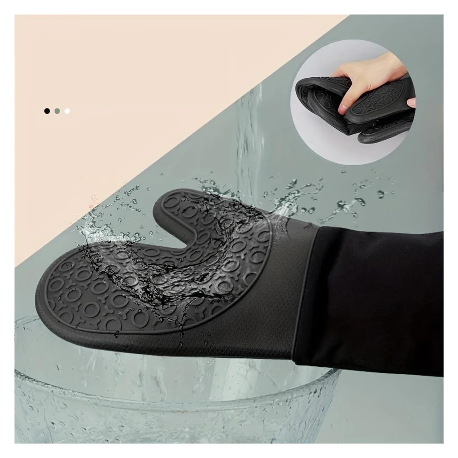 Genérico Guantes de Horno de Silicona, Largos, Antideslizantes, Resistentes | Guantes de microfibra y silicona con superficie texturizada para BBQ, horneado, cocina y horno(Black-34x18cm)