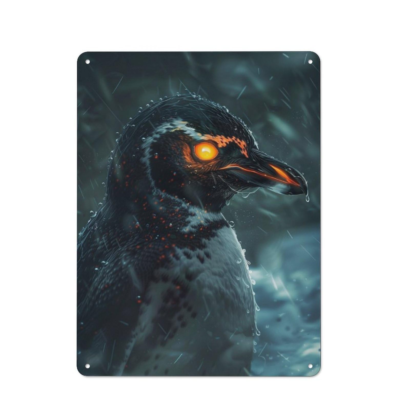 Retro Metal Sign with Glowing Eyes Penguin Design 40x30cm, Retro Old Style Wall Plaque for Kitchen, Hallway, Bar Or Small Cafe