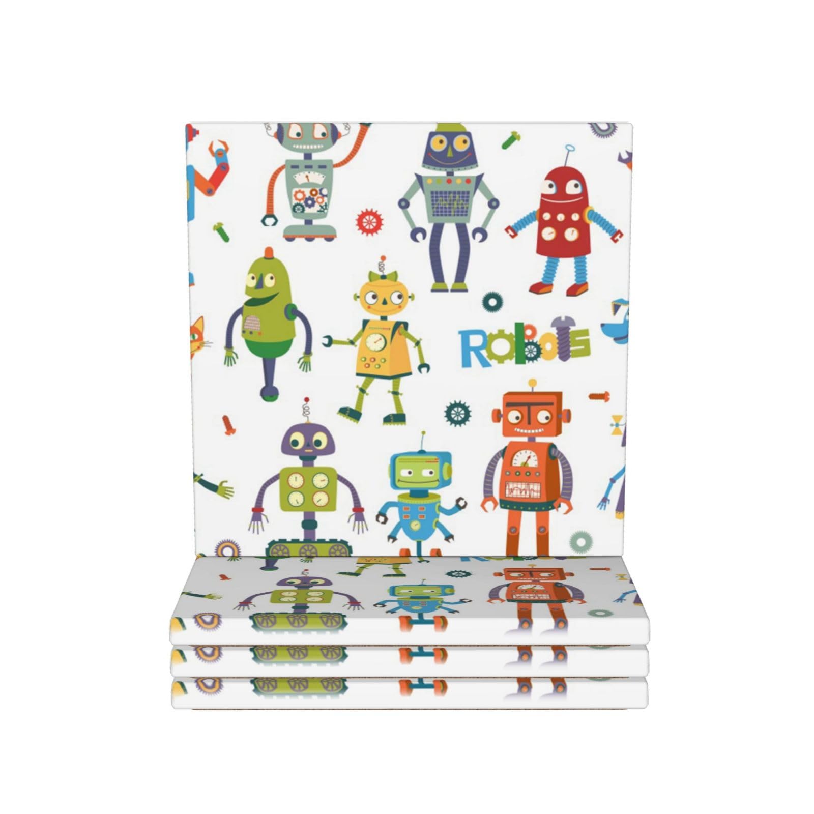 Sous-verres céramique robots lot de 4 idée cadeau créative