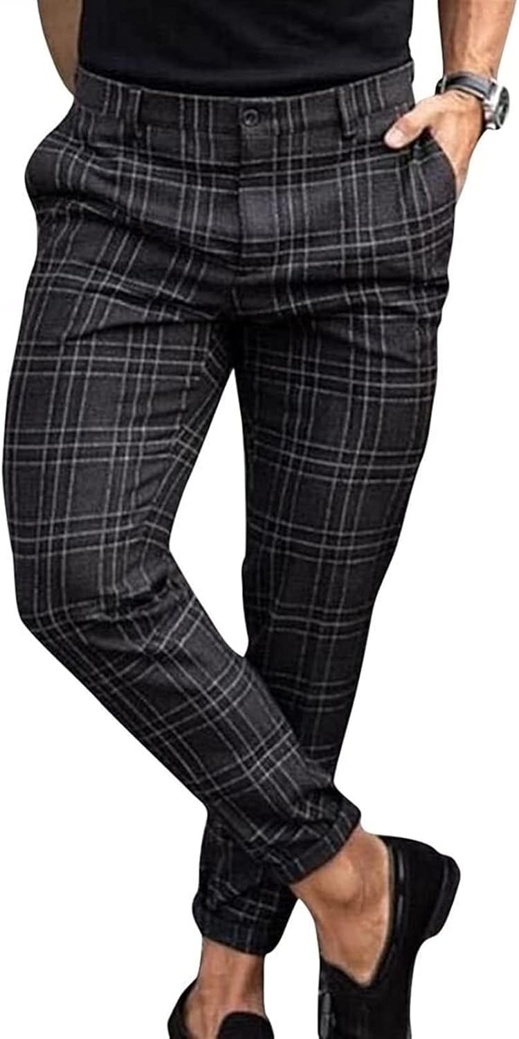 Checked Pants Men's Checked Casual Pants Business Pants Streetwear Long
