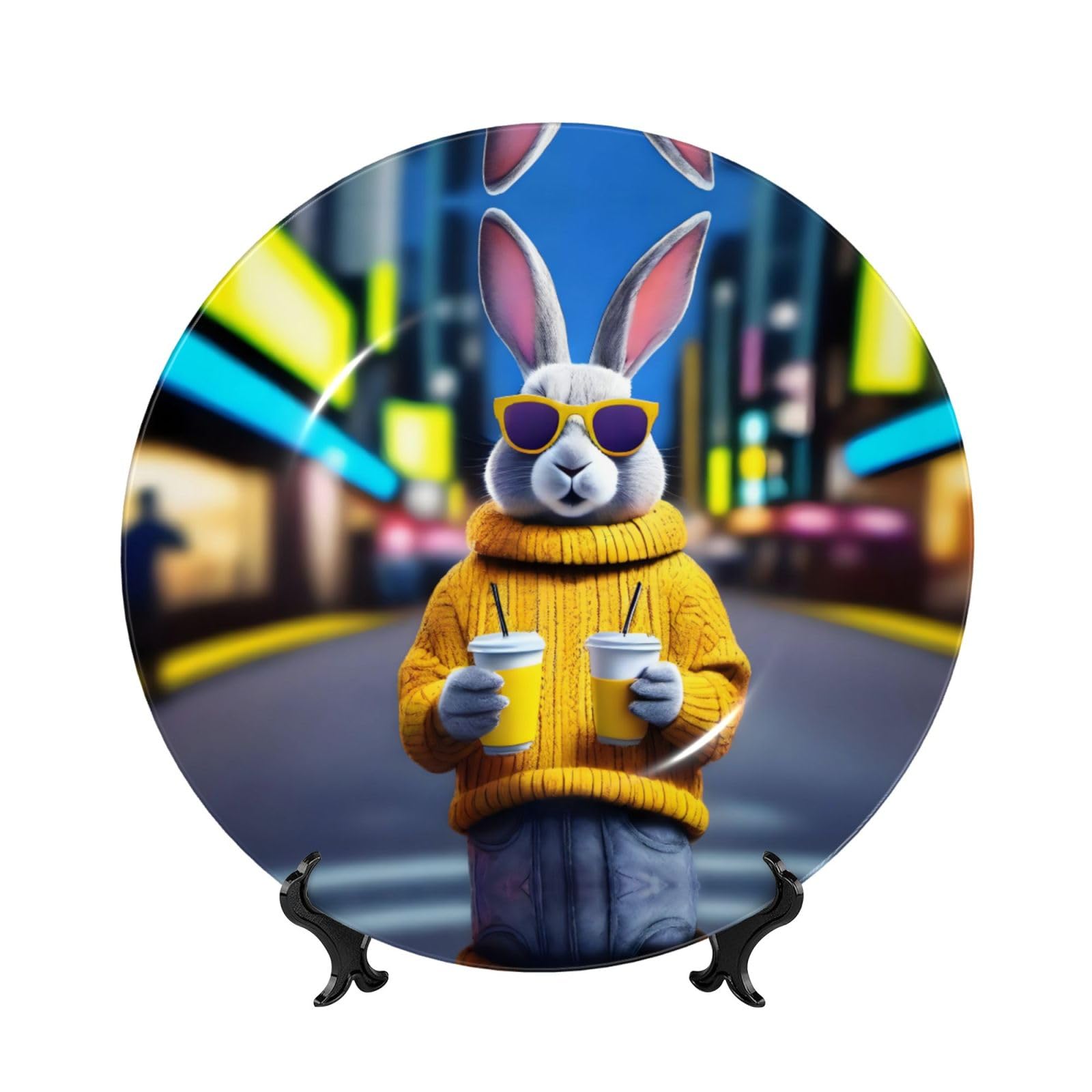 Platos decorativos con diseño de conejo para adornar estanterías de oficina