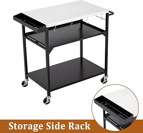 Miniatura 3 de GarveeLife Carrito de mesa para parrilla al aire libre con 4 ruedas, mesas de horno de pizza de acero inoxidable para exterior, mesa de preparación