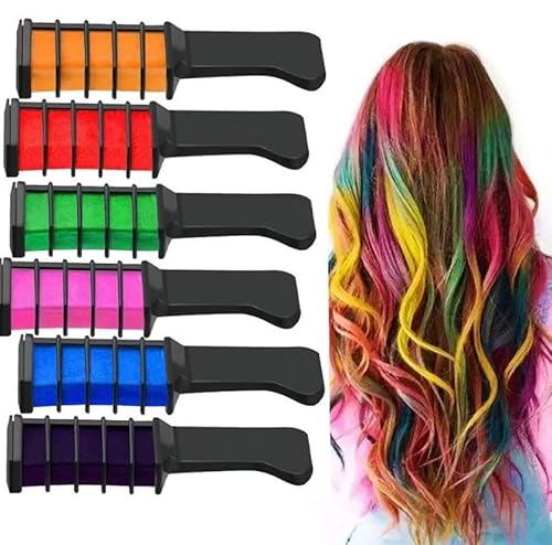 Kit Pente Colorido 6 Cores Giz De Cabelo Com 06 Cores Temporárias Para Festas Criativo