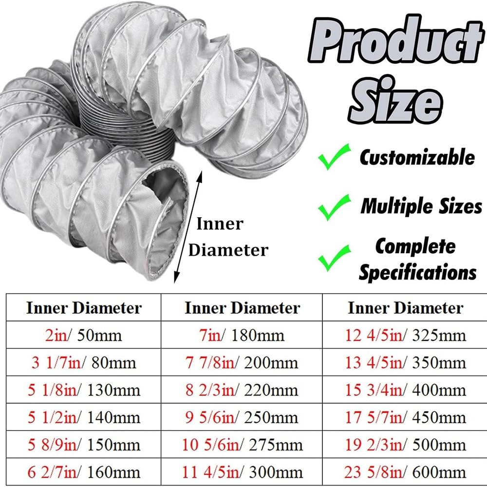 Manguera flexible de fibra de vidrio, manguera de conducto resistente a altas temperaturas para aplicaciones de ventilación, soplador, secadora y escape