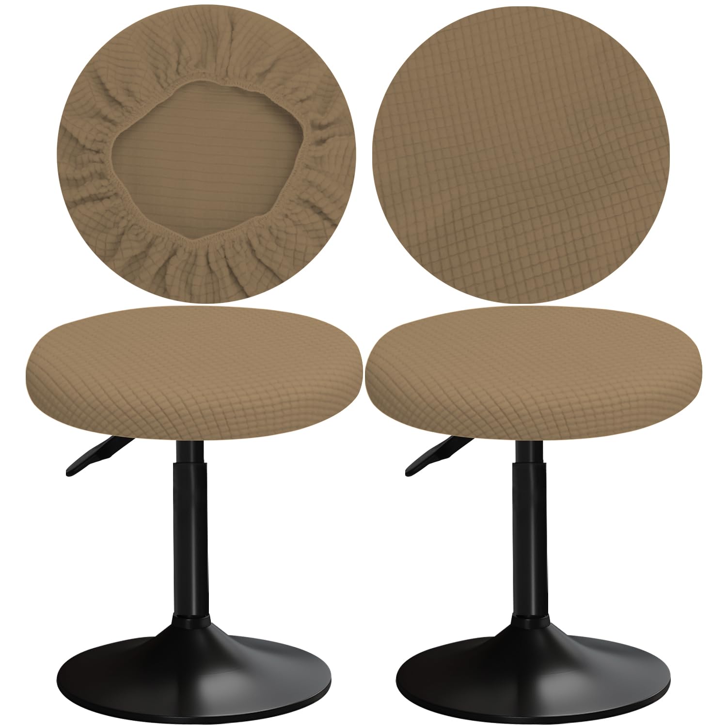 YINGAYOU Stool Covers Round 12-16" Bar Stool Seat Covers Round with Plush Squares, Elastic Soft and Comfortable Are Rich Color That Doesn’t Fade (2, Khaki)