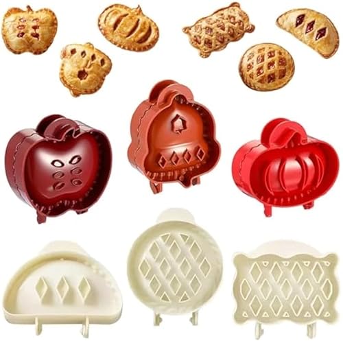 6PCS Mini Hand Pie Molds, Christmas Dough Presser Pocket Pie Molds Fits All Kinds of Festivals and Parties (White+Multicolor, Mini)