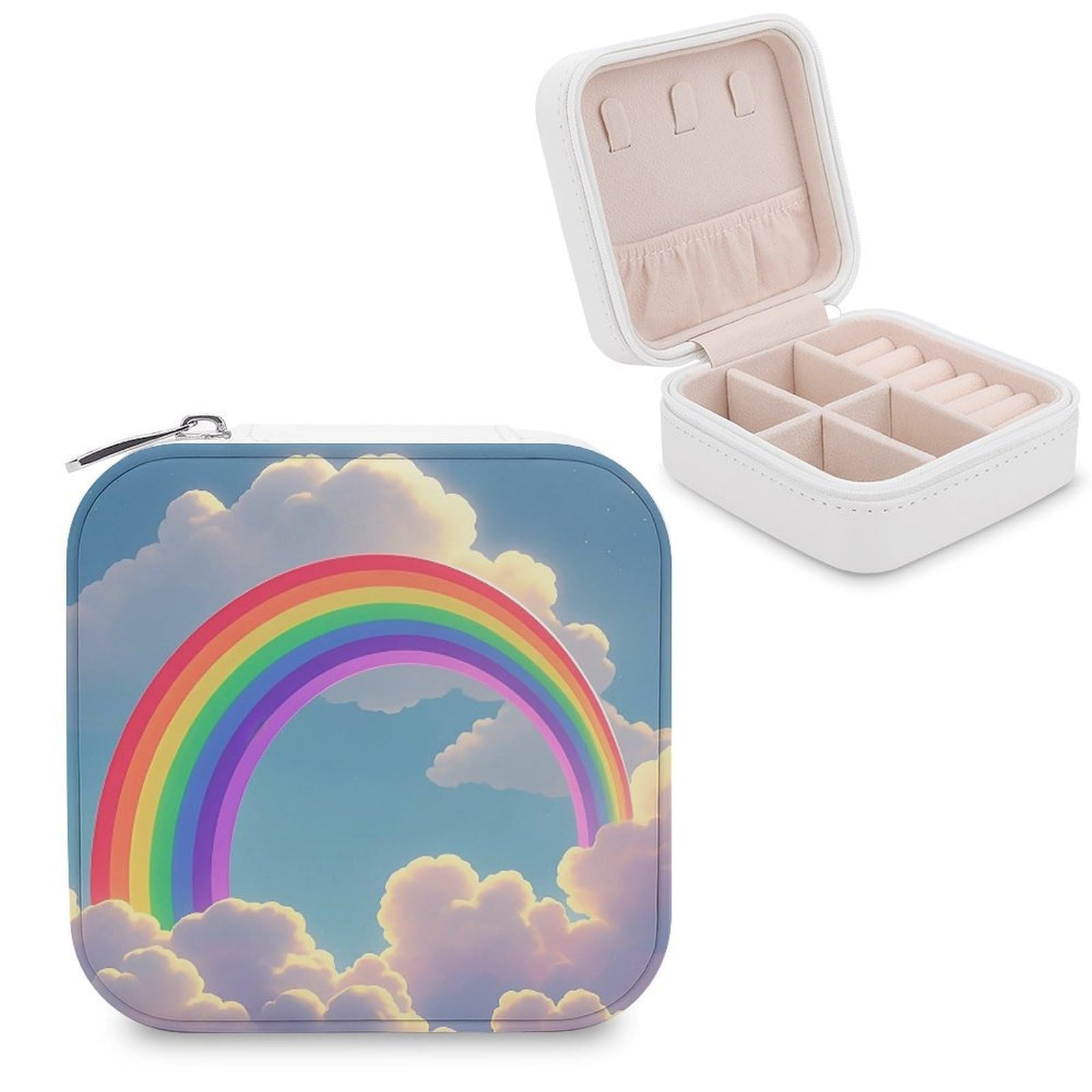 FekiLoot Rainbow Jewelry Case Leather Jewelry Organizer Travel Jewelry Case Portable Small Jewelry Box Mini Display Storage Box Trinket Organizer for Ring Earring Necklace
