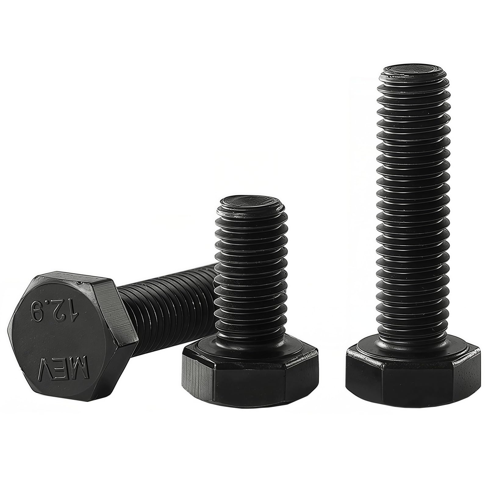 YIIFLY M12x 25mm, M12 Hex Head Screws Bolts, M12x1.75 bolt, 12.9 Grade Alloy Steel, Hexagon Head Bolts, Black Oxide Finish, Full Thread,Quantity 8