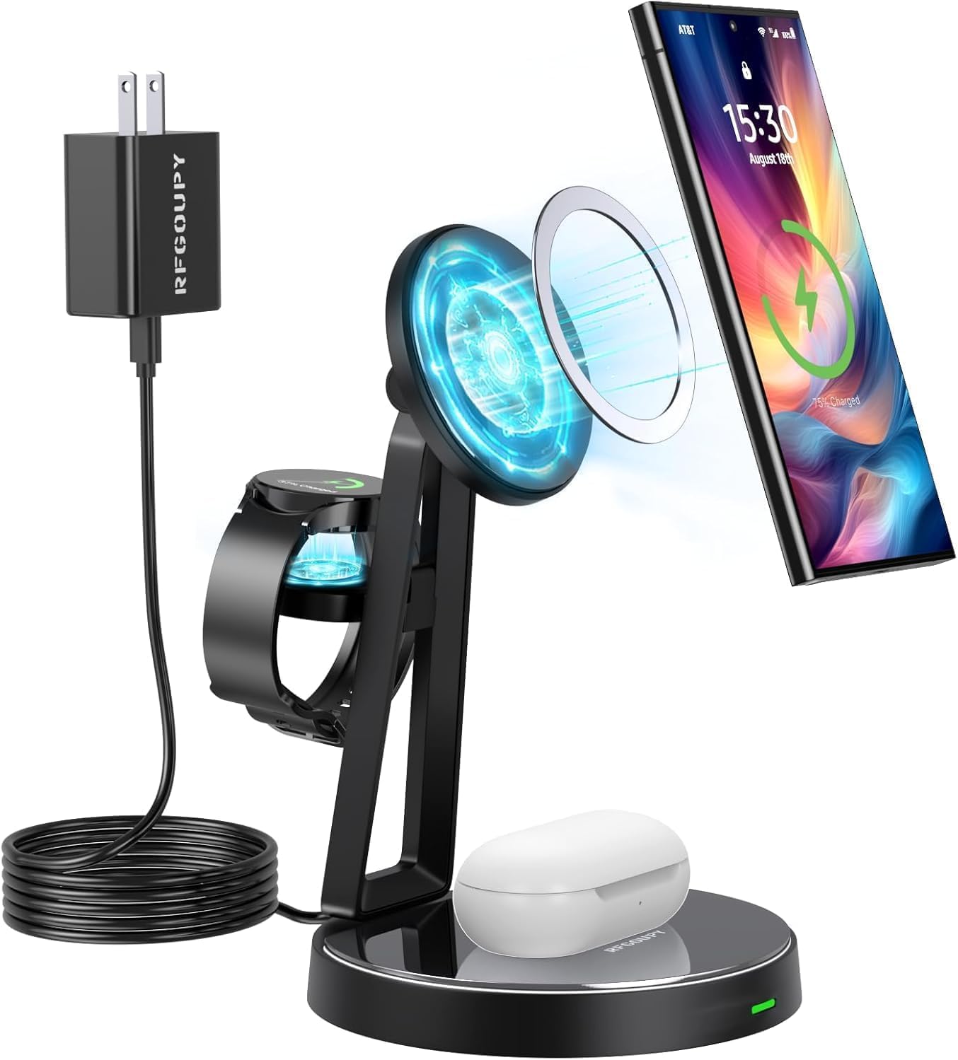 Wireless Samsung Charger | 3-in-1 Charging Station for Samsung Galaxy S25/S24/S23/S22 and Apple Watch 7/6/5/AirPods | MagSafe Charger for iPhone 16/15/14/13/12 |Compatible with Apple Watch and AirPods