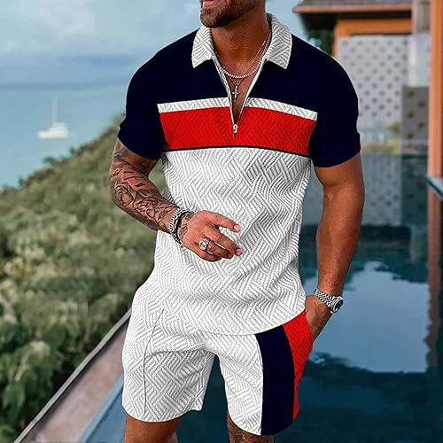 Miniatura 2 de BIRW Conjunto corto de 2 piezas para hombre, camiseta polo, conjunto casual de verano de manga corta y pantalones cortos para hombre