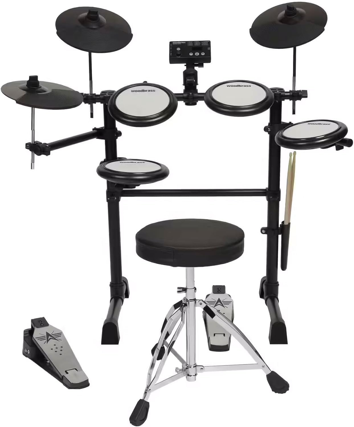 Woodbrass DDX10-MESH Batteria elettronica - Kit completo ideale per principianti bambini e adulti, Pronta all'uso, Accessori inclusi - Pads con pelli mesh realistiche, naturali, silenziose