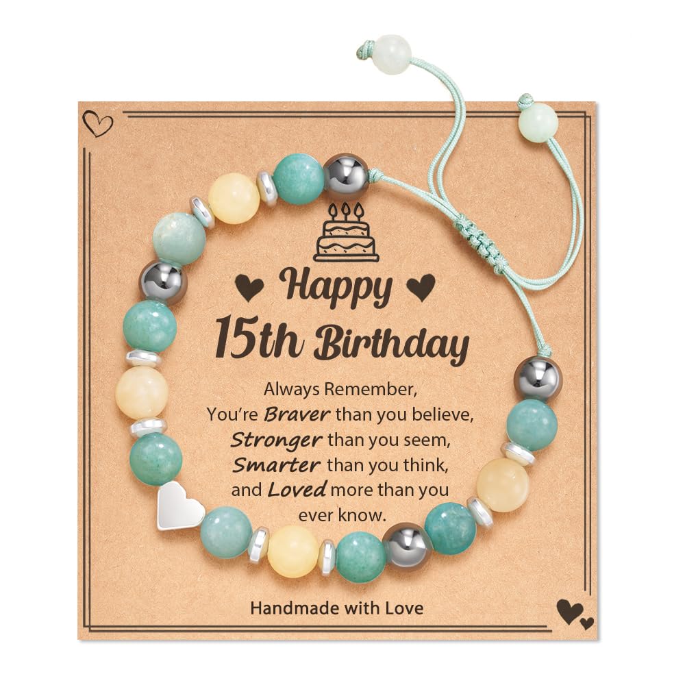 HGDEER 5-21 Year Old Birthday Gifts for Girls and Her, Meaningful Nature Stone Bracelet with Message Card for Daughter Granddaughter Niece Sister Friend
