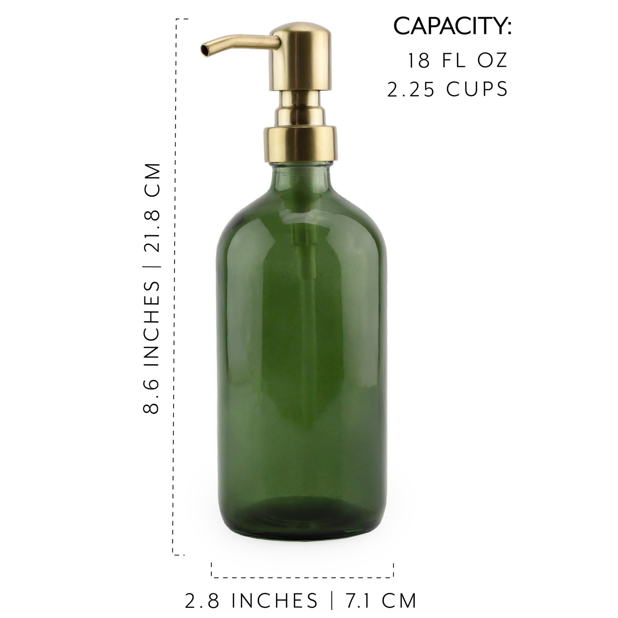Darware Distributeurs de Savon en Verre Vert (Lot de 2, Pompes en métal doré, 473,6 g) ; Bouteilles à Pompe décoratives pour Cuisine et Salle de Bain