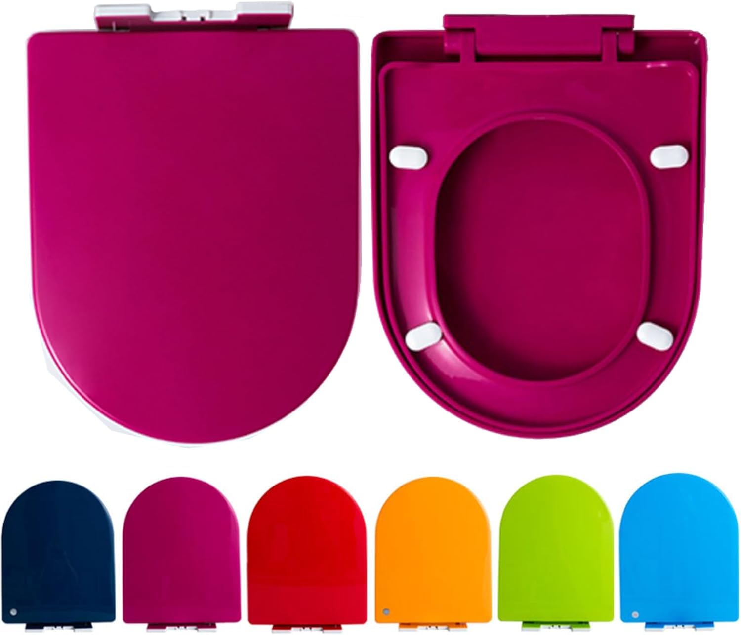 D Shape Toilet Seat Soft Close,Quick Release Design for Easy Cleaning,Thickened PP Material Loo Seat Cover Standard Size,Easy Installation (Rose Red)