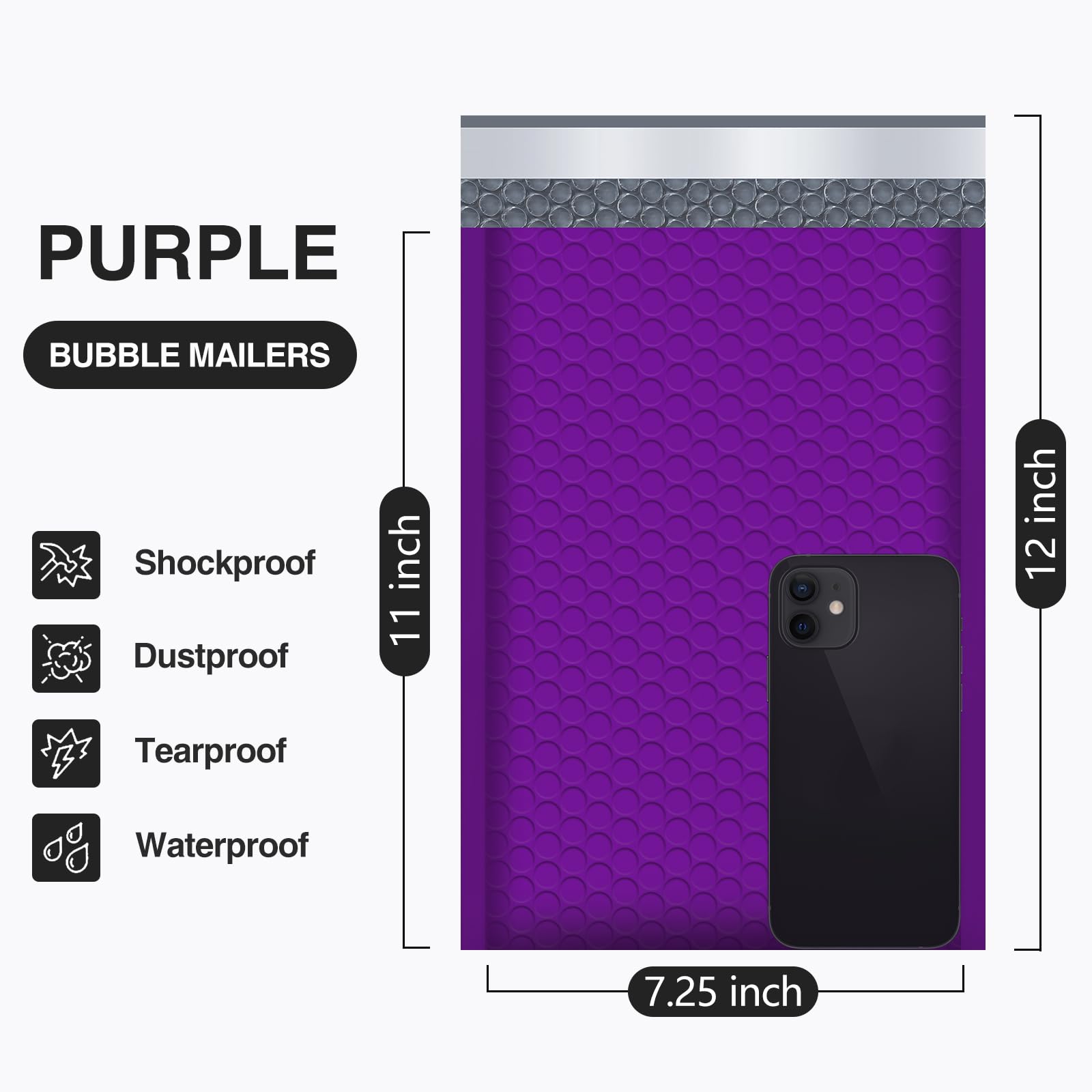UCGOU Luftpolster-Versandtaschen, 18,4 x 30,5 cm, Violett, 25er-Pack, Nutzmaß 18,4 x 27,9 cm, gepolsterte Umschläge, undurchsichtig, selbstklebend, wasserdicht, für Schmuck und Make-up-Artikel, Nr. 1