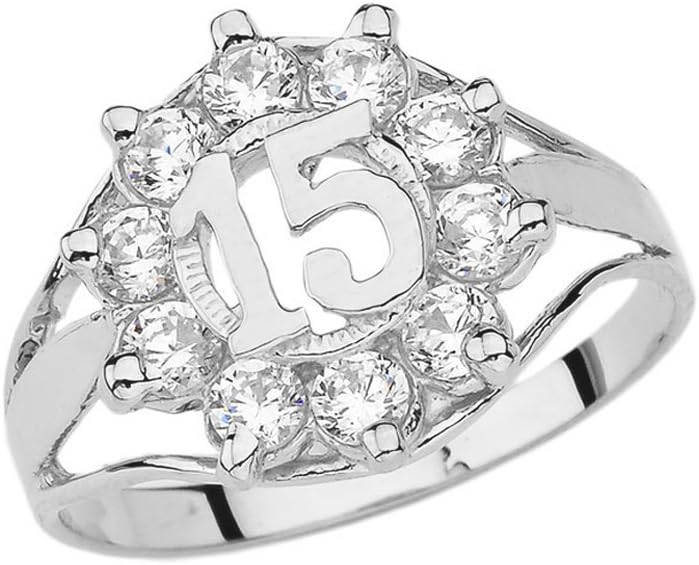 Elegant 14k White Gold CZ Quinceanera Ring