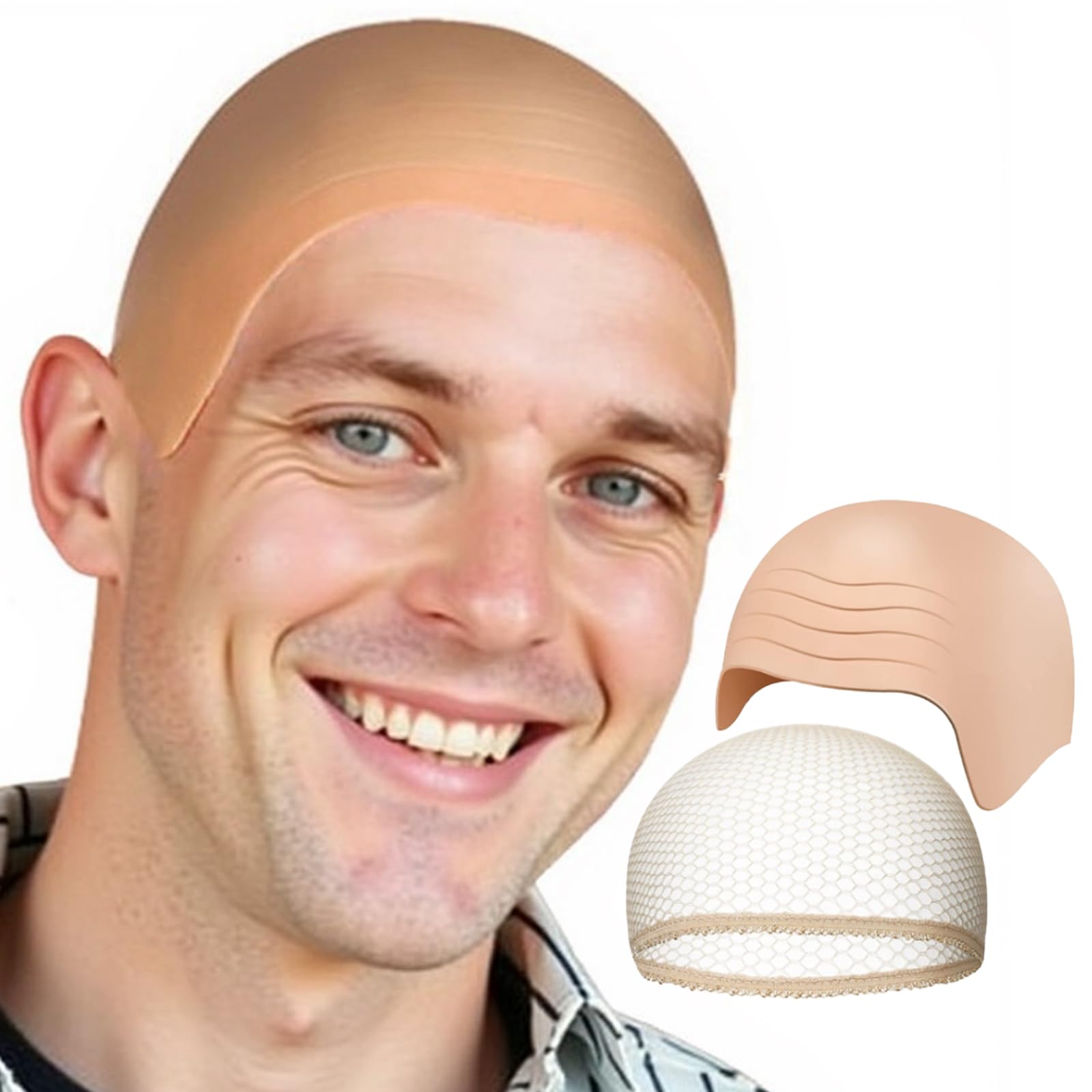 2 PCS Bald Cap Adult, Latex Bald Cap, Halloween Bald Cap, Bald Skin Thick Latex Head Cap, Makeup Latex Bald Head Wig Cap