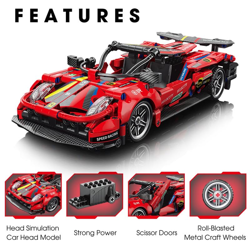 Image of 1:18 DIY Blocks Pull-Back Car - Red | Big Pull Back Cars | STEM Learning: Learn About Energy Conversion | Educational Toy for Kids 8+