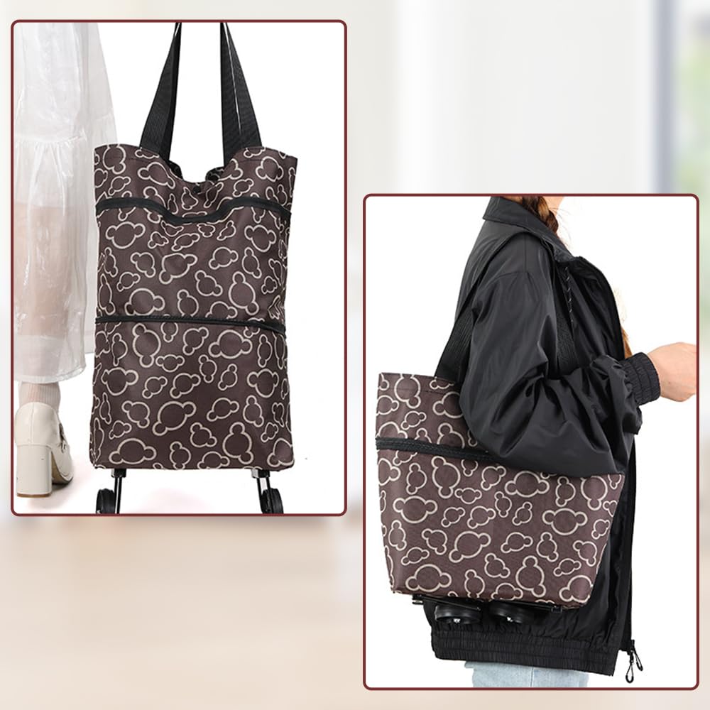 Caddie De Courses Pliable 2 En 1 Avec Roulettes - Sac Réutilisable Imperméable - Pour Supermarché, Shopping