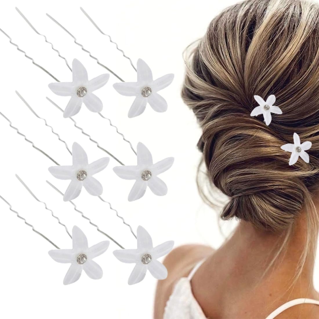 JITNGA 6 Uds Tiara Nupcial Con Pasador De Diamantes De Imitación En Forma De U Flor Tiara De Boda Pinzas Para El Cabello Para Novia/Mujeres/Niñas/Fiesta