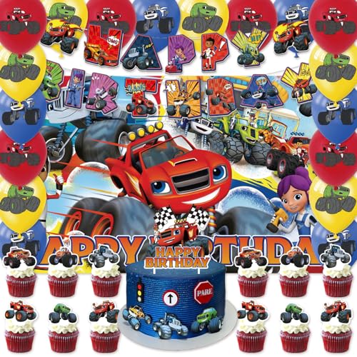 42Pack Blaze and the monster Party Supplies Kit Set Include Banner Cake Topper Backdrop Balloons for Party Decorations (YE4)