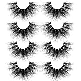Calphdiar Mink Eyelashes Fluffy Siberian Mink Lashes 5D Dramatic Long Handmade Eye Lashes Pack 4 Pairs