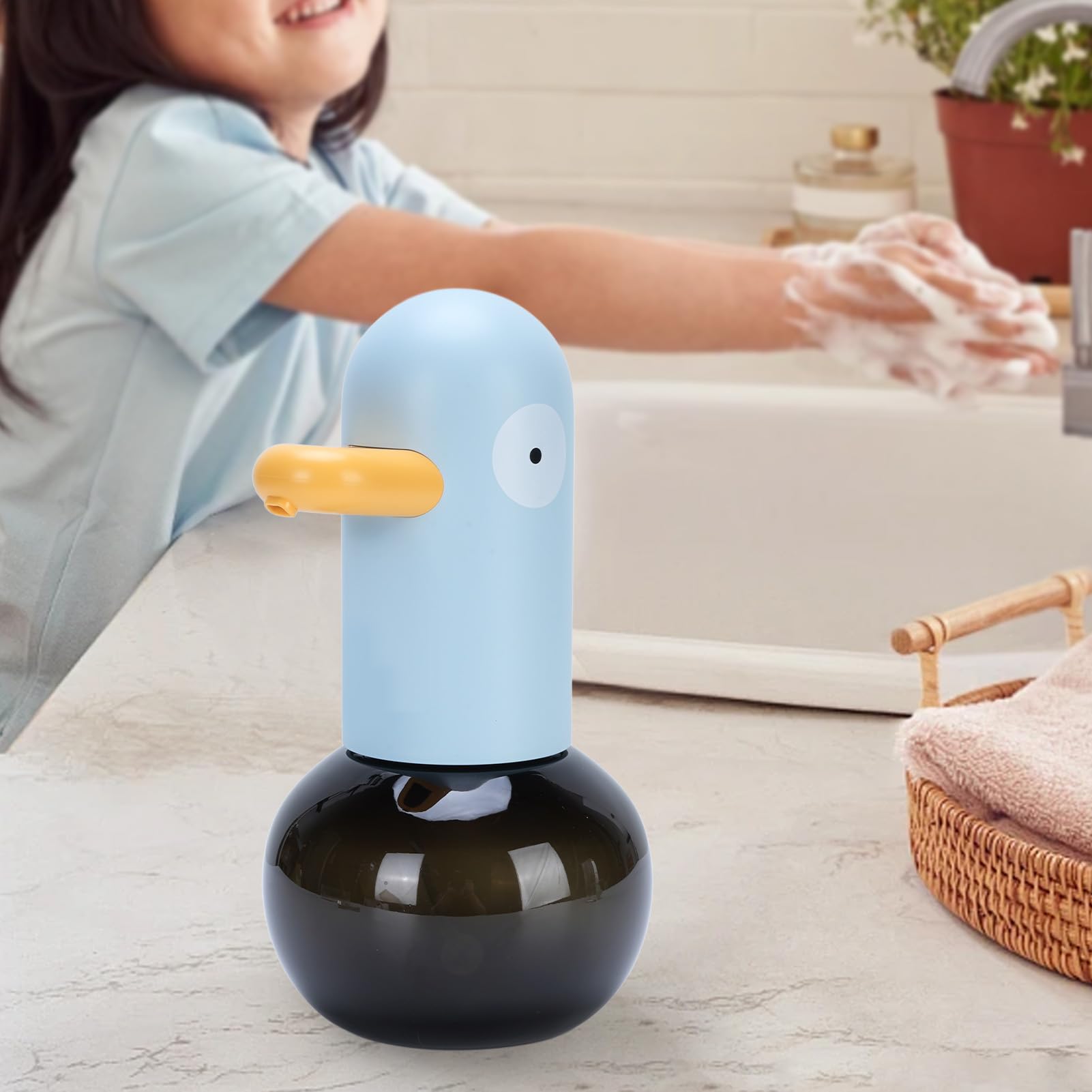 Dispensador Automático de Jabón, Dispensador Sin Contacto con Capacidad de 400 ml, 2 Velocidades Ajustables, Batería Recargable para Baño, Cocina y Oficina (Blue)