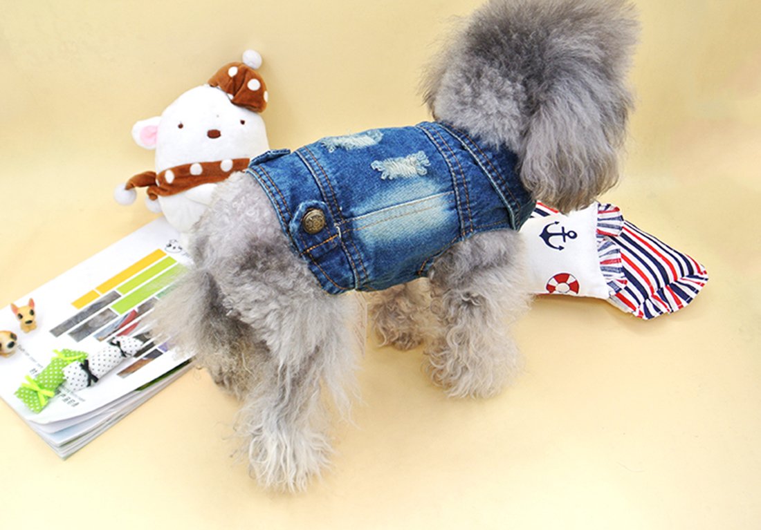 Giacca Di Jeans Per Cani Piccoli - Vestito Distressed Per Primavera/Autunno - Taglie XS-XXL - Foto 2