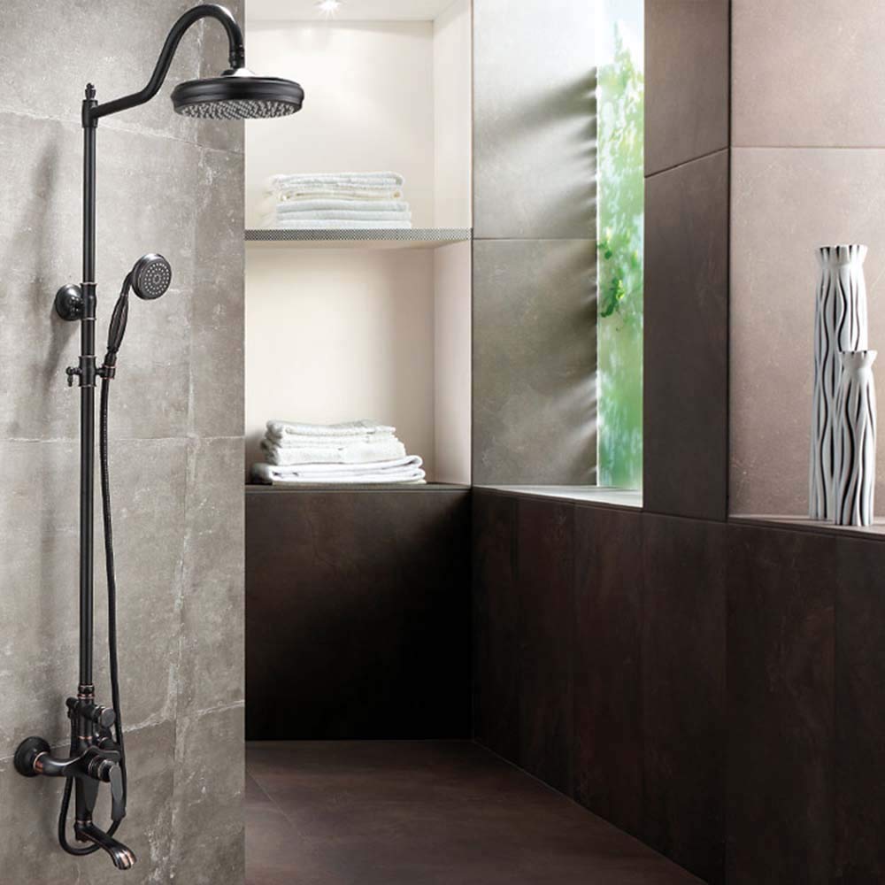 Schwarze Retro-Dusche, wandmontiertes Duscharmatur-Set, luxuriöse und Elegante Kupfer-Warm- und Kaltmischer-Wasserhahn-Dusche, mit Handbrause, Duschmischer