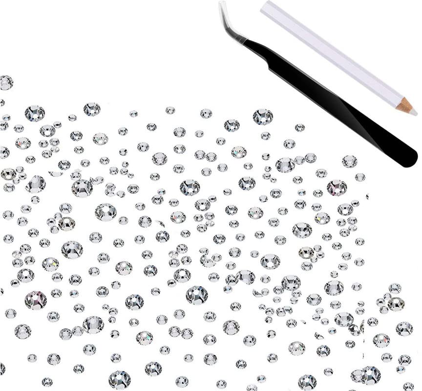 DIY Crafts 10 Pcs, Random Sizes White, Flat Back Gems Round Crystal Rhinestones (1.5-6 mm) Silver Pick Up Tweezer and Rhinestones Picking Pen for Crafts Nail Face Art Cl (10 Pcs, Random Sizes White)-image-30