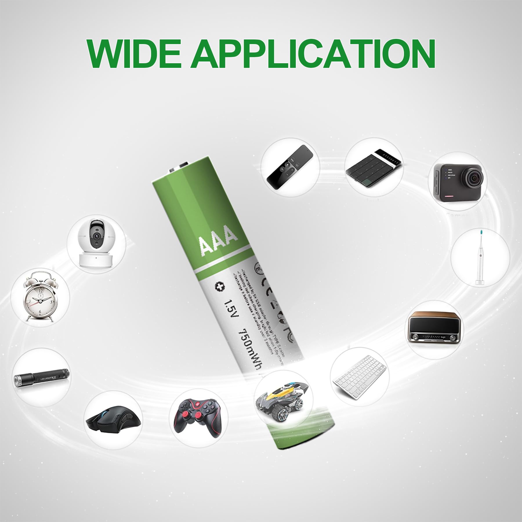 16 batterie AAA USB Type-C AAA agli ioni di litio ricaricabili, ad alta capacità, 1,5 V, 500 mAh, 750 mWh ricaricabili, con cavo di ricarica