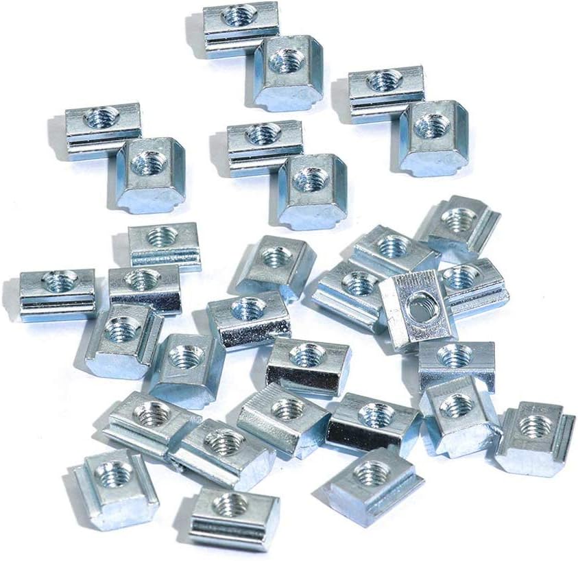 POLISI3D - Square Nuts Block Nuts for T Series 100pcs 20 Series M5 M4 M3 T 6mm T-Groove 150g Carbon Steel Zinc Coated