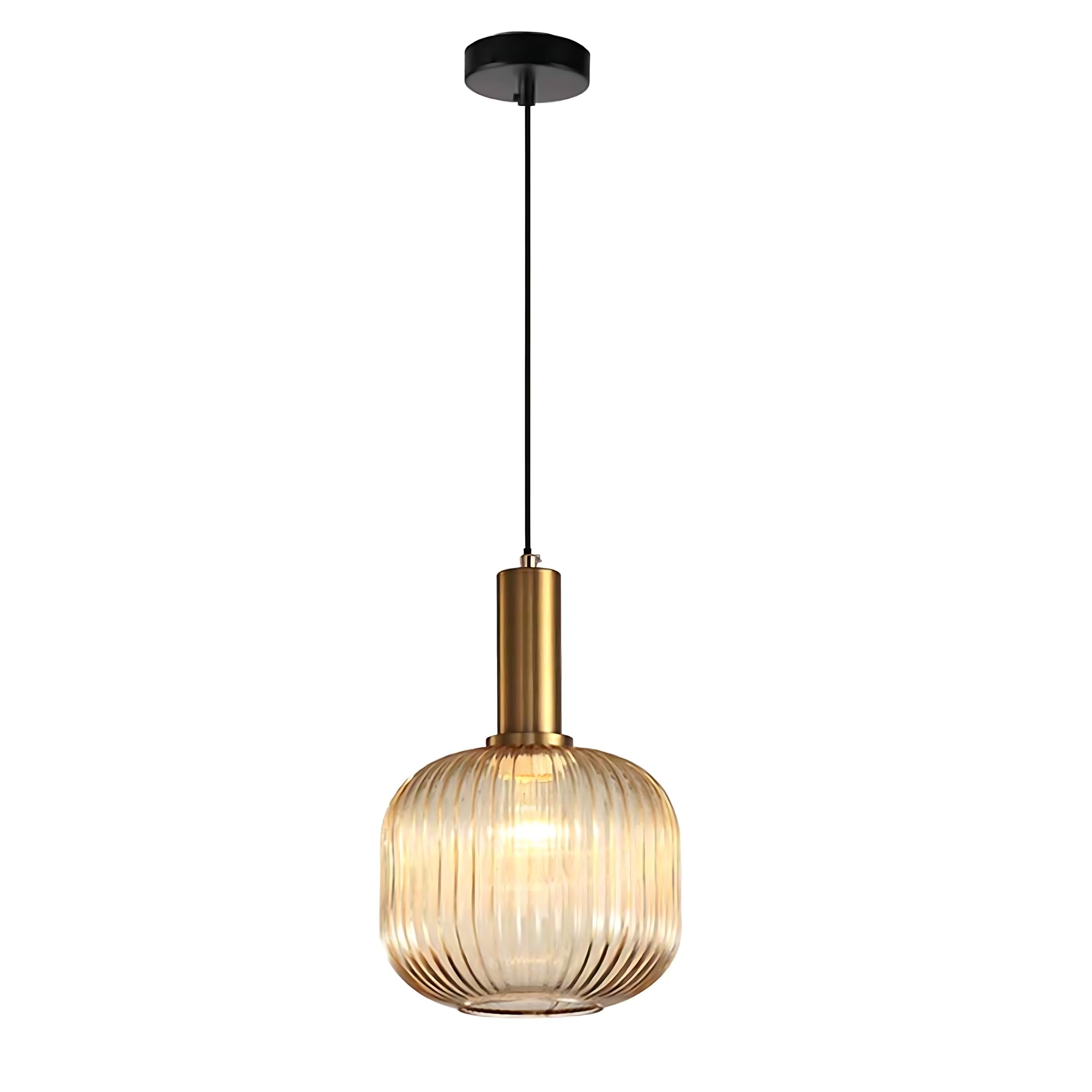 Pendant Light Fixtures Modern Pendant Lighting for Kitchen Island Farmhouse Striped Glass Pendant Light Shade (7.87'', Amber)