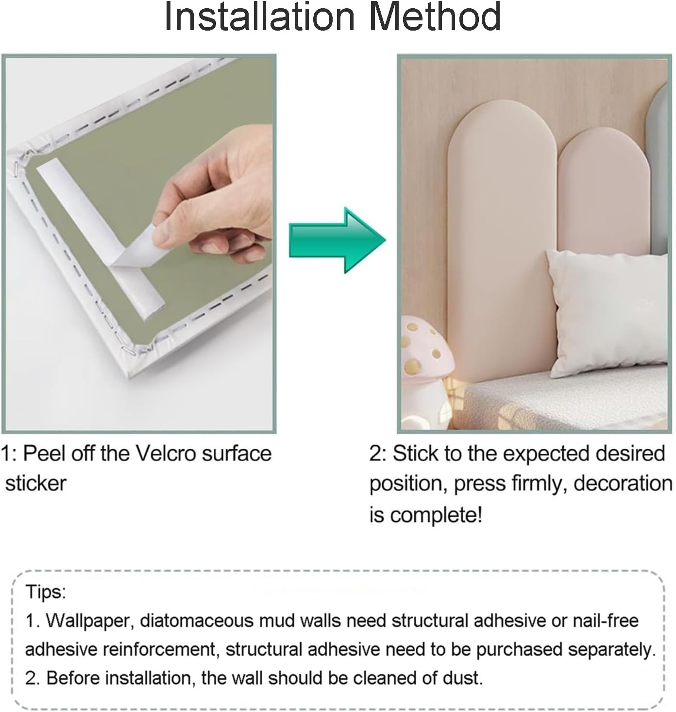 Upholstered Wall Mounted Headboard Kid's Anti Collision 3D Wall Padding Peel and Stick Headboard Wall Panels for Single & Double Bed Size (Color:Green,Size:120x60cm)