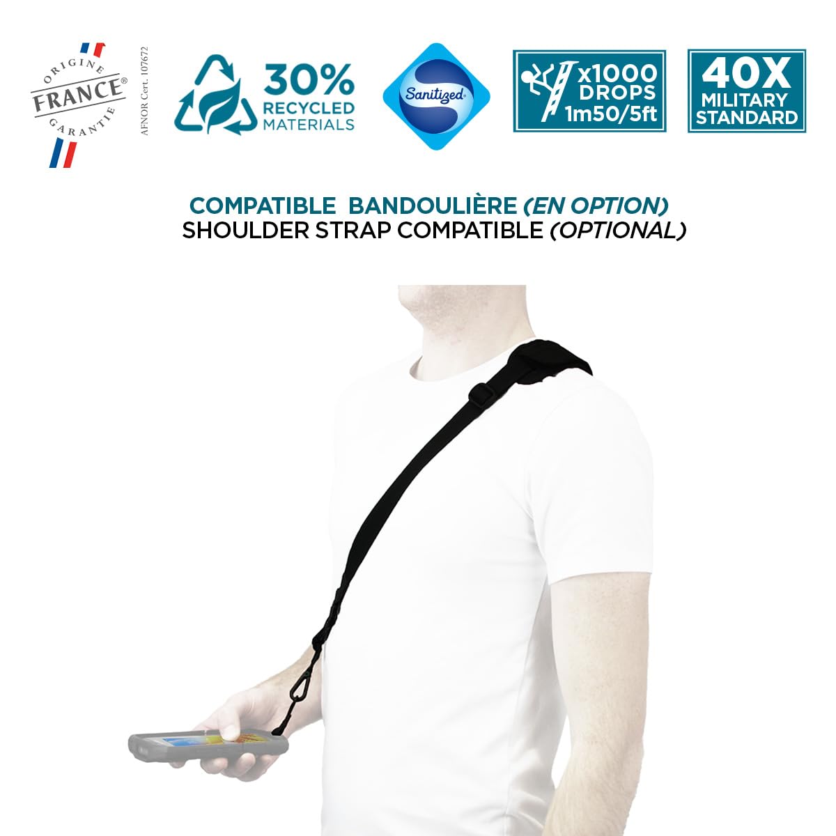 MOBILIS Guscio Protettivo per Zebra TC51 - TC52 - TC56 - TC57, Custodia Robusta per Computer Mobile con Fascia di presa e Supporto per Stilo, compatibile con la Stazione di Ricarica, Nero