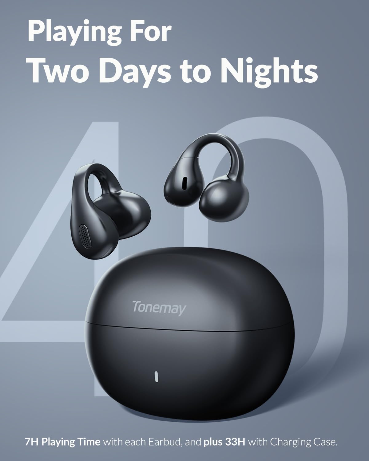 Q8 Open-Ear Clip-On Wireless Earbuds, Latest Bluetooth 6.0 Headphones, Hi-Res LDAC Spatial Audio Earphones, 4-Mic ENC for Clear Calls, 40H of Playtime, Secure Fit, Open-Ring Comfort, Black